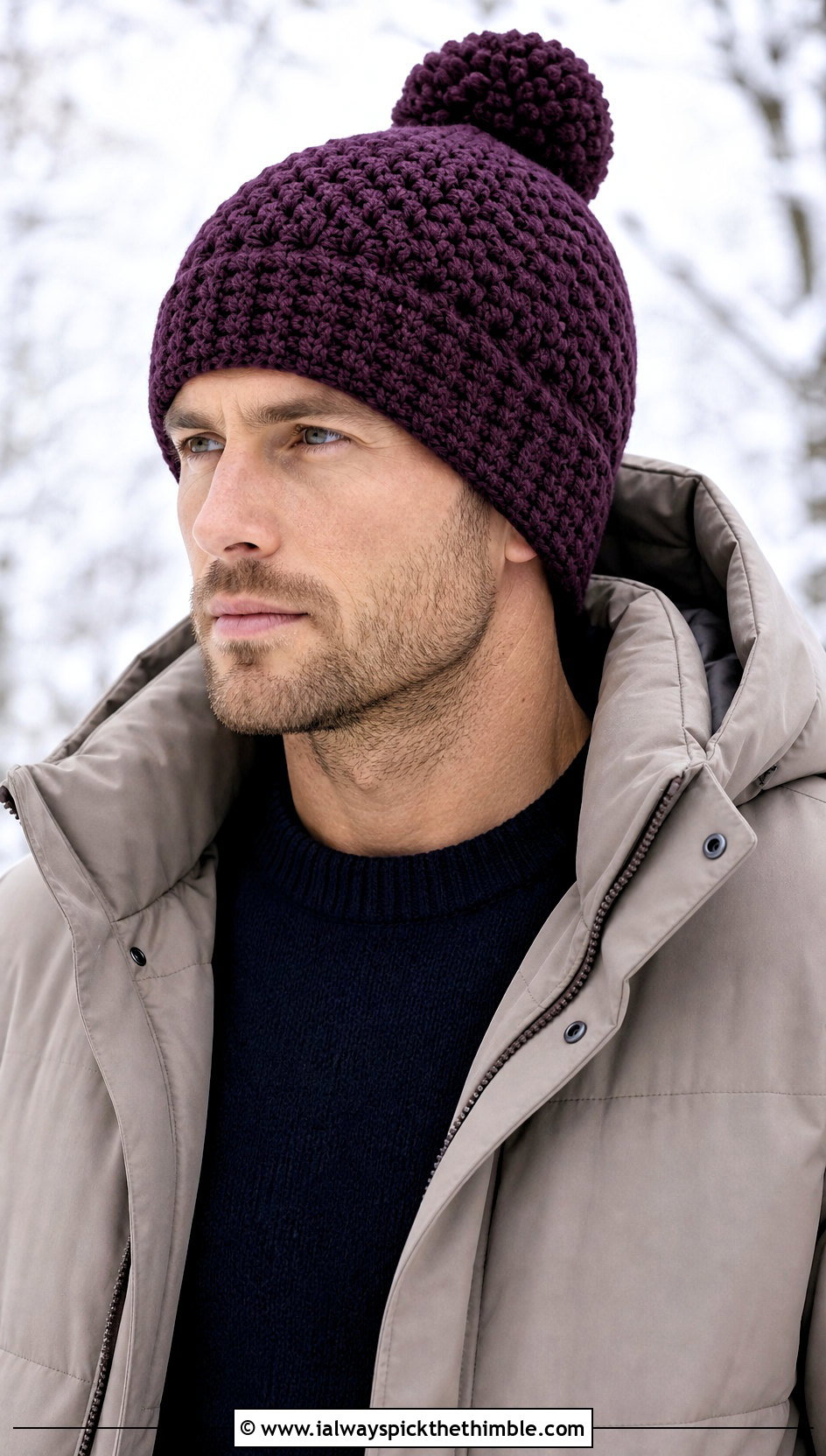 Pom Pom Brawny Beanie With Parka - 15 brawny beanie men's crochet hat outfit ideas