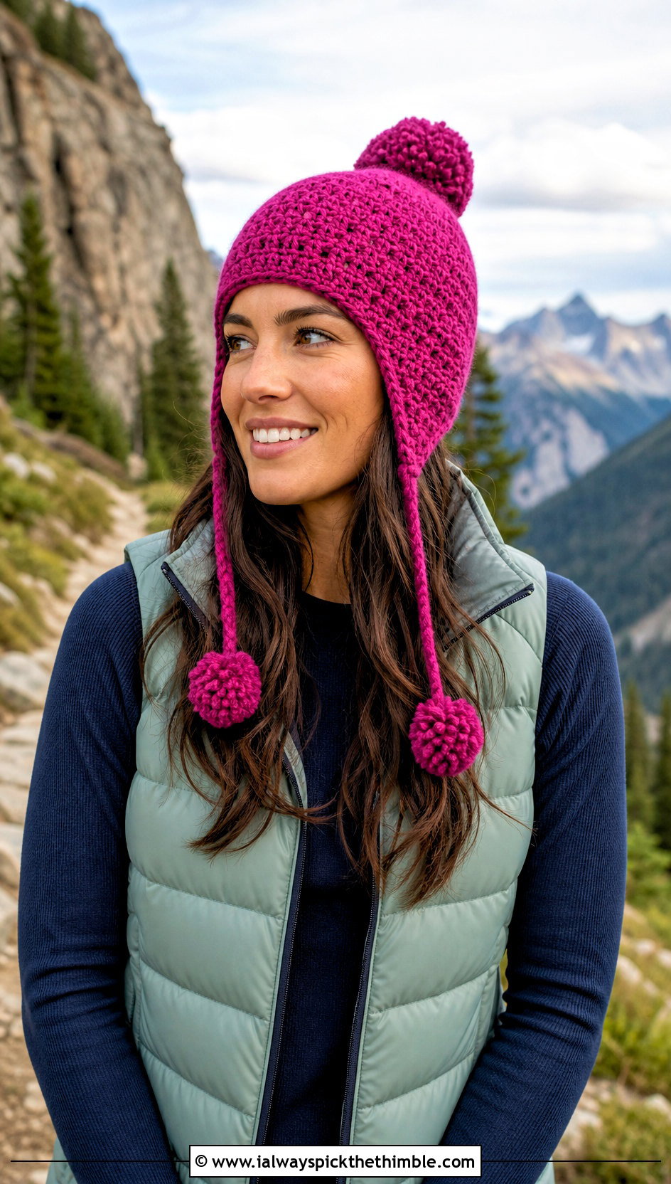 Pom Pom Crochet Aviator Hat With Puffer Vest - 20 crochet aviator hat outfit ideas