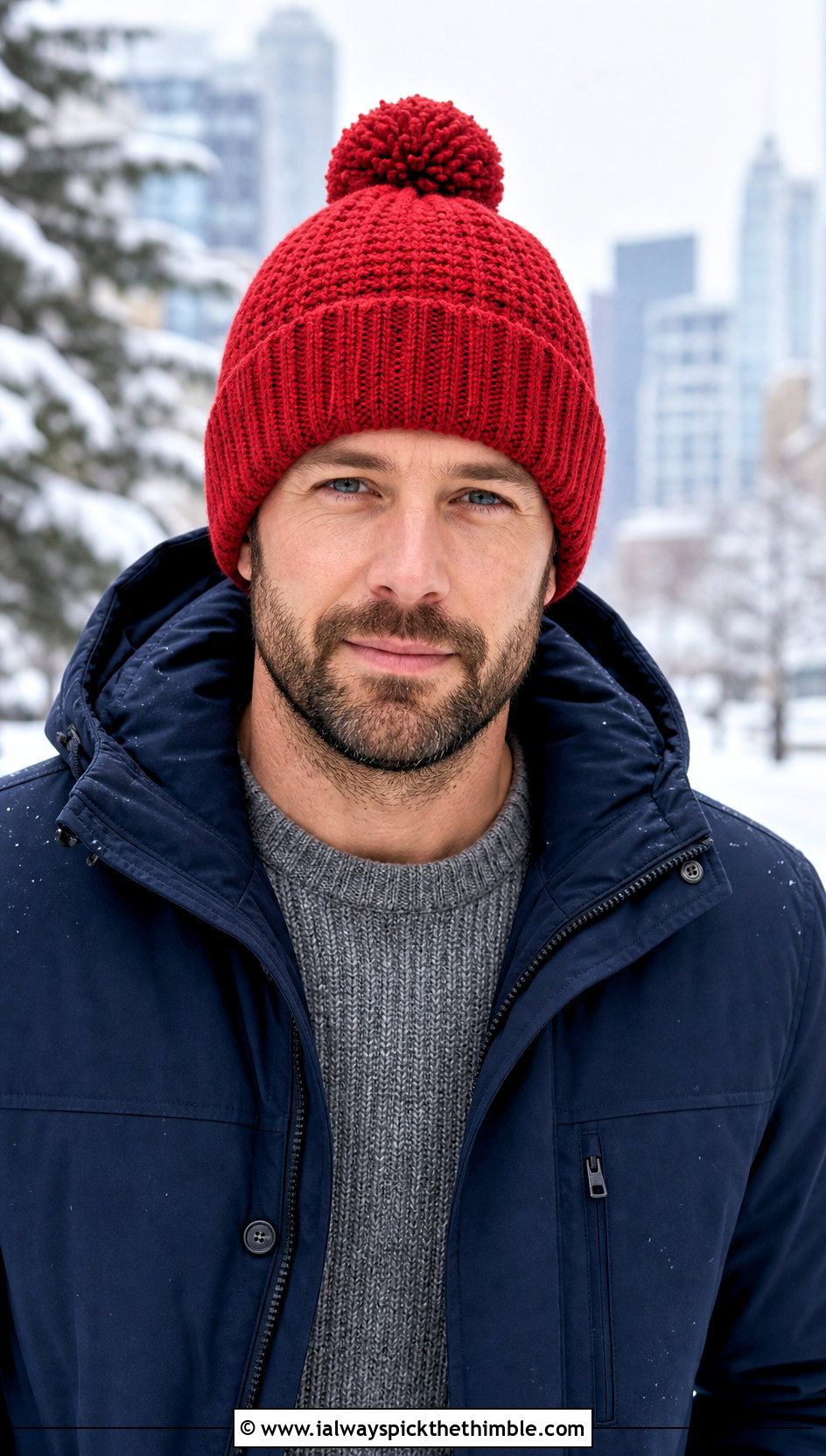 Pom Pom Crochet Beanie With Parka - 25 crochet beanie for men outfit ideas