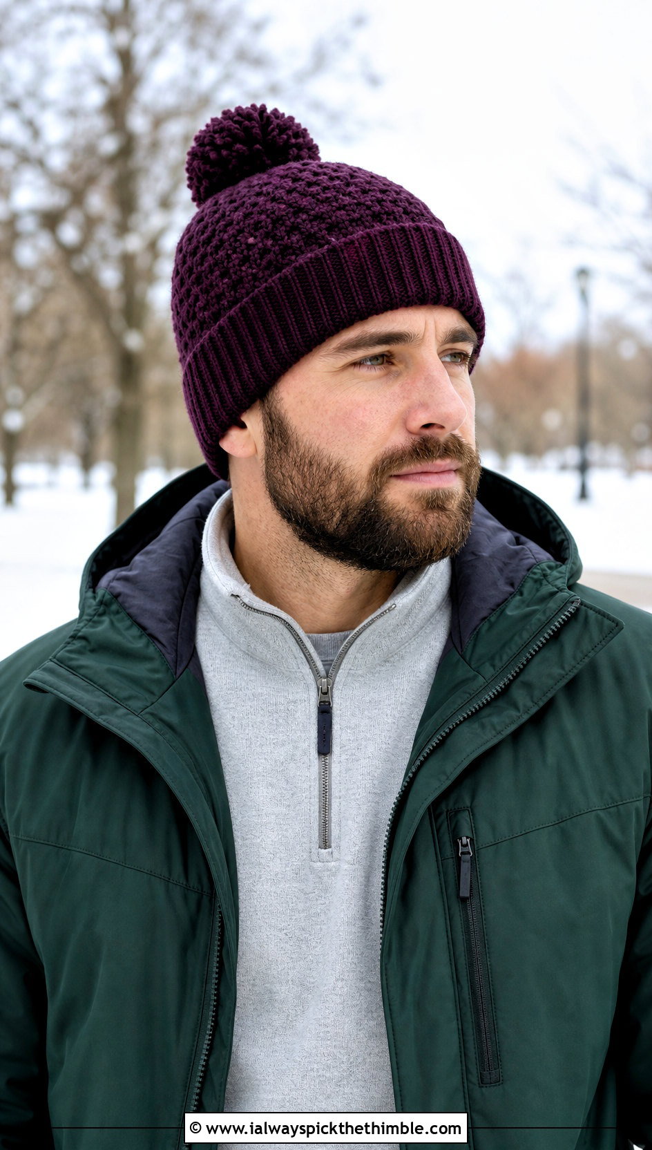 Pom Pom Crochet Beanie With Parka - 20 crochet for men's beanies outfit ideas