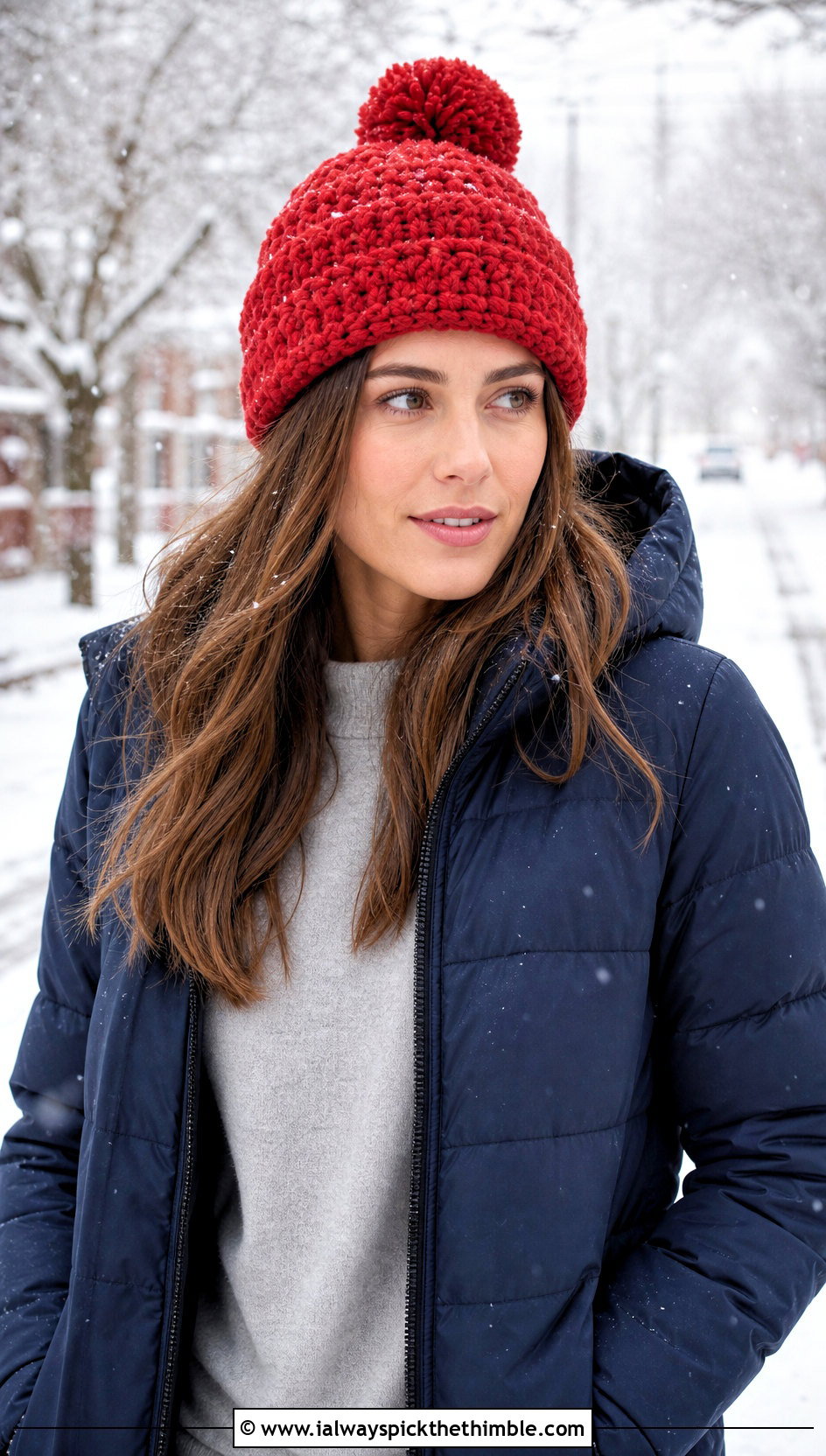 Pom Pom Crochet Beanie With Puffer Jacket - 20 Unisex Crochet Hat outfit ideas