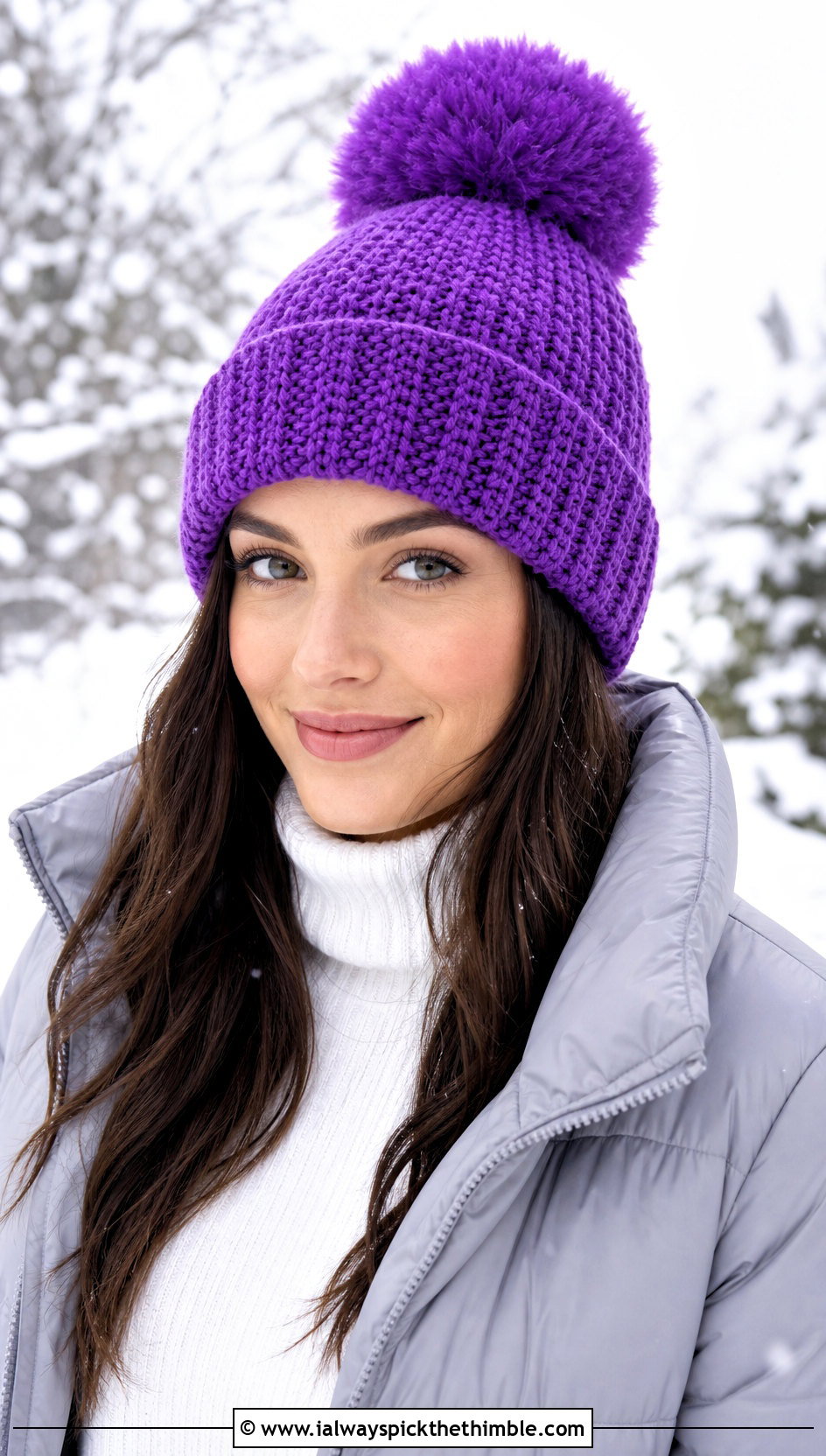 Pom Pom Crochet Beanie With Puffer Jacket - 25 cute crochet beanies outfit ideas