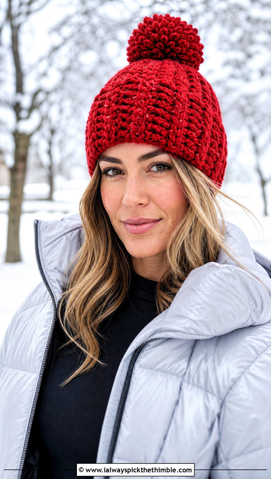 Pom Pom Crochet Beanie With Puffer Jacket And Leggings - 25 quick crochet hat outfit ideas