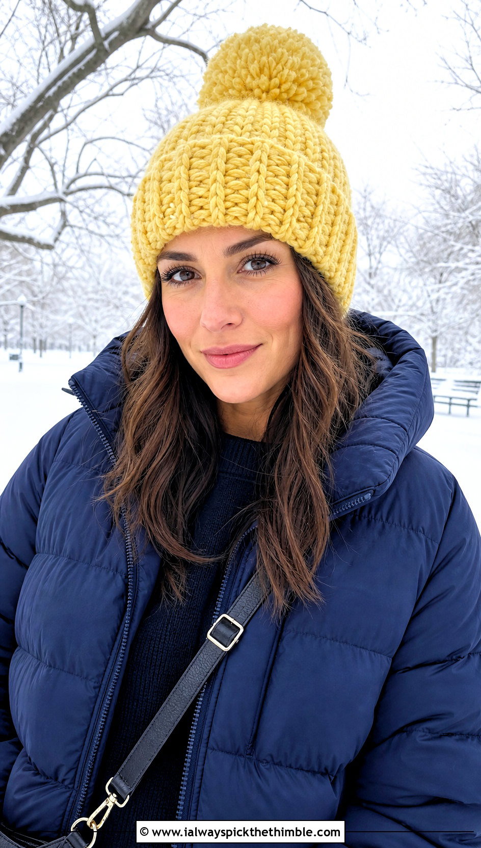 Pom Pom Crochet Beanie With Puffer Jacket And Leggings - 20 Warm Crochet Hat outfit ideas