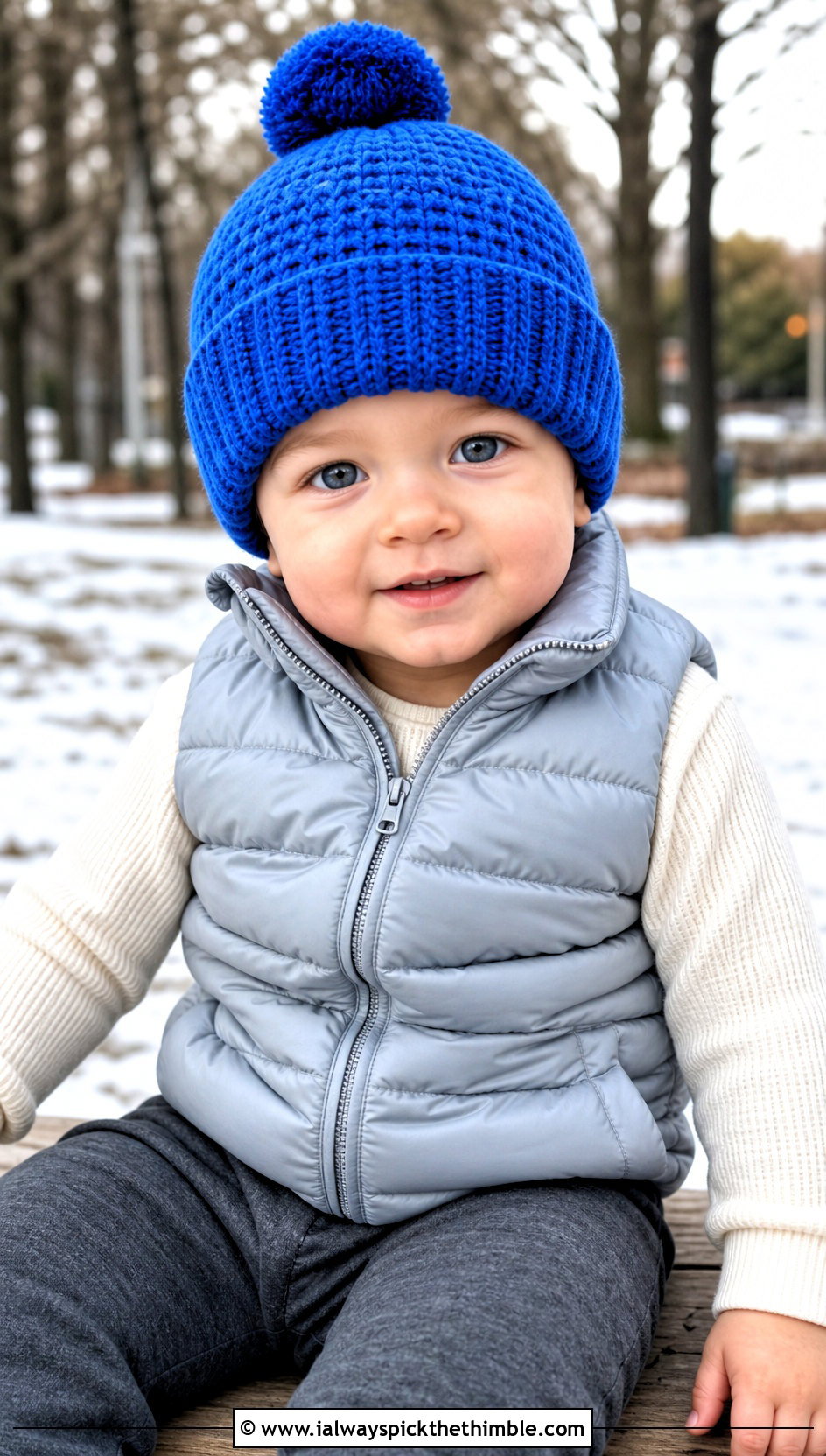 Pom Pom Crochet Beanie With Puffer Vest - 15 12 Month Crochet Hat outfit ideas