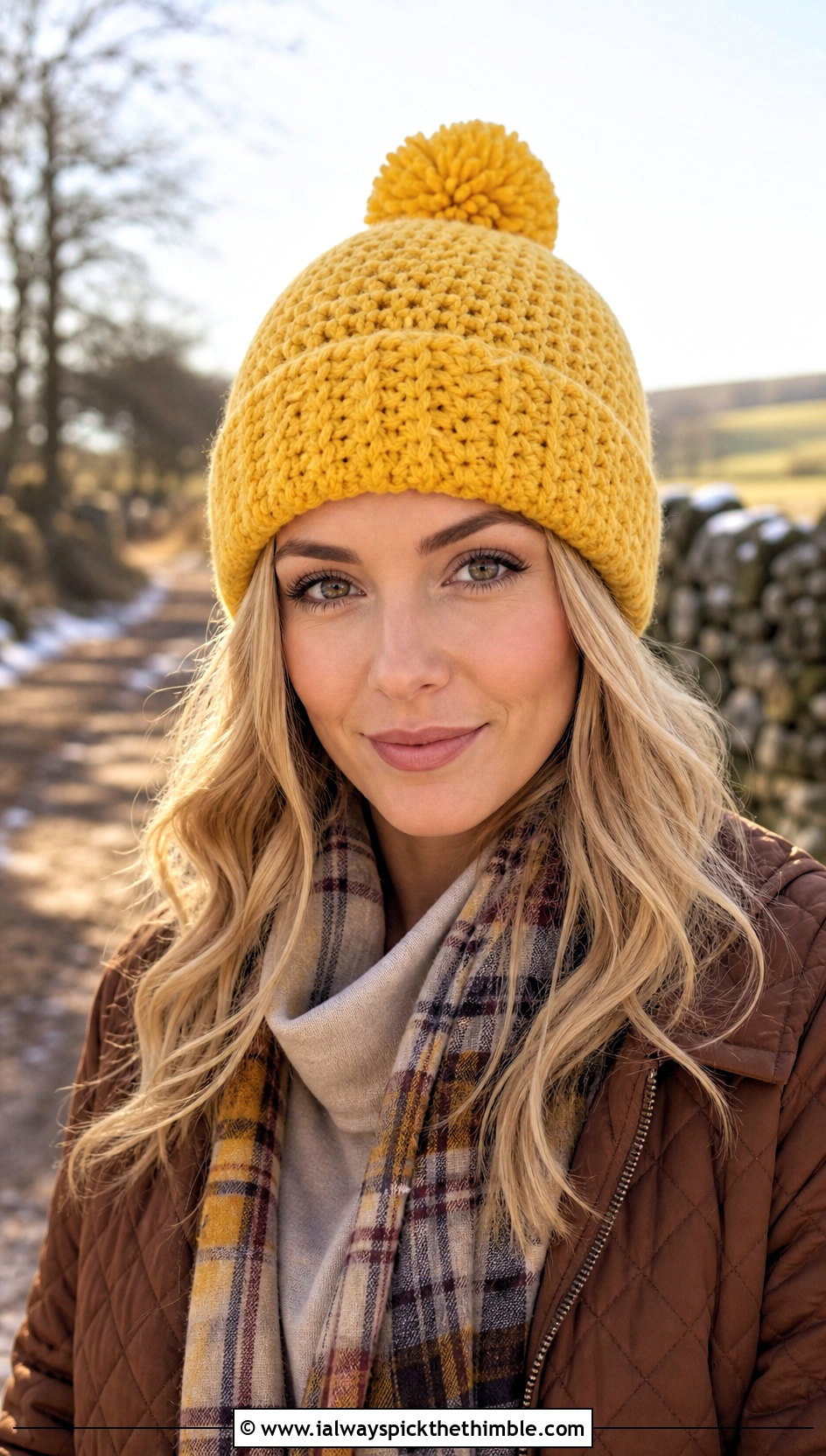 Pom Pom Crochet Beanie With Quilted Coat And Leggings - 20 country cottage crochet beanie outfit ideas