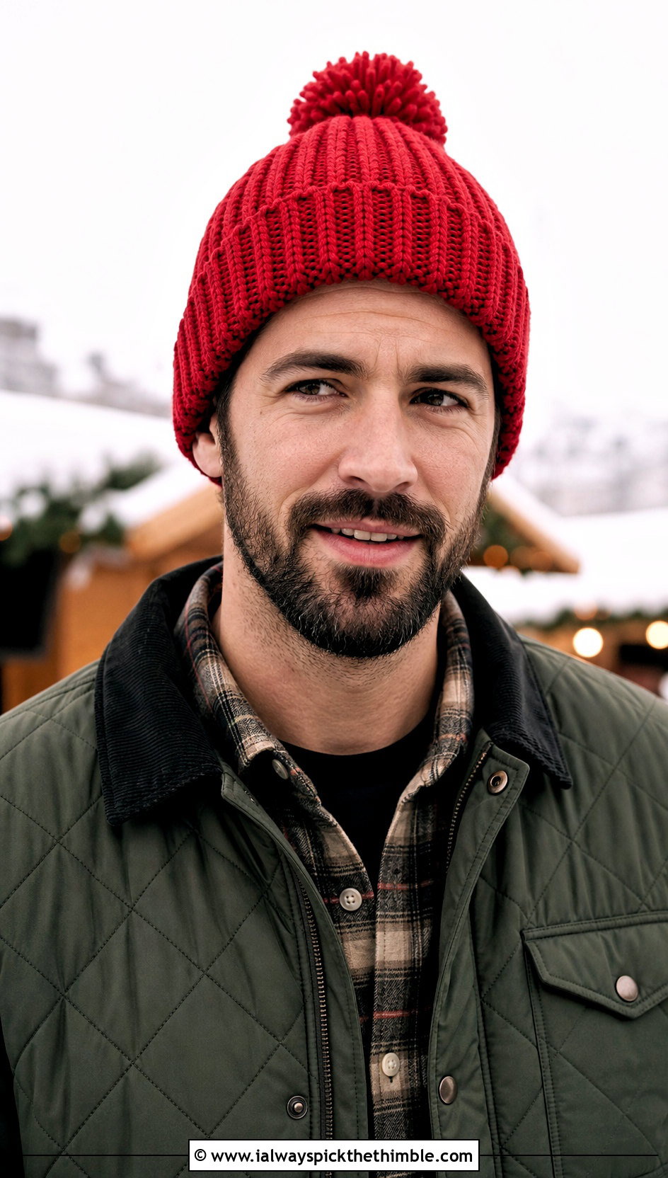 Pom Pom Crochet Beanie With Quilted Jacket - 25 men's crochet beanie outfit ideas