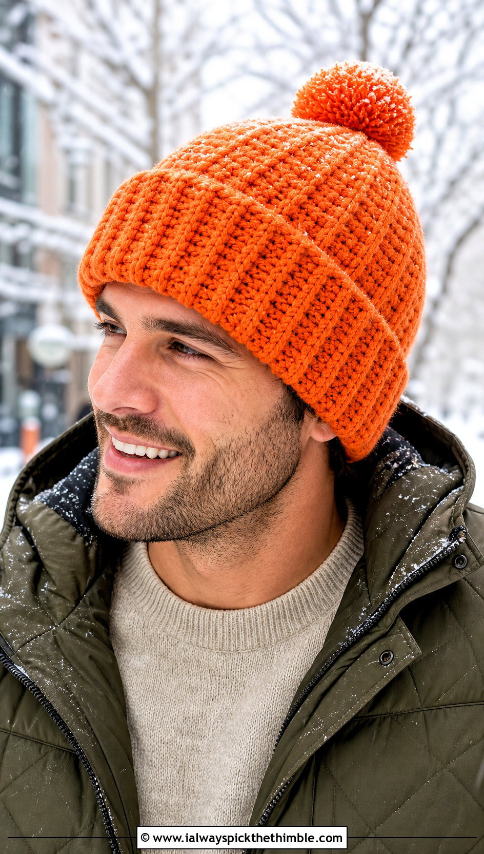 Pom Pom Crochet Beanie With Quilted Parka - 20 mens crochet hats men's beanie outfit ideas