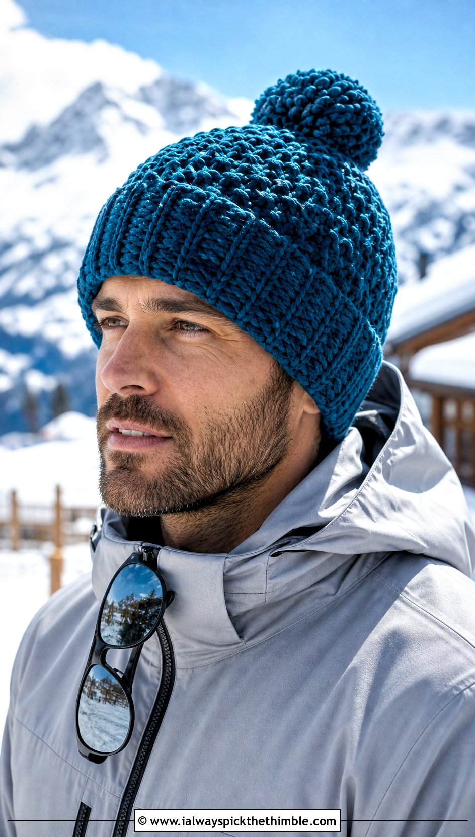 Pom Pom Crochet Beanie With Ski Jacket - 25 Men Crochet Beanie outfit ideas