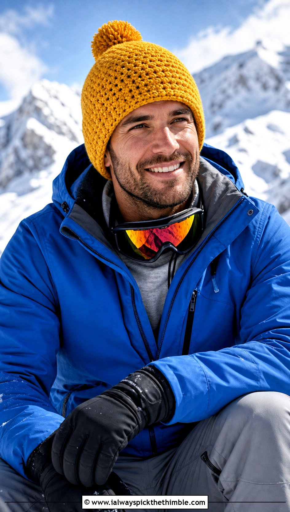 Pom Pom Crochet Beanie With Ski Jacket And Snow Pants - 25 crochet hat for man outfit ideas