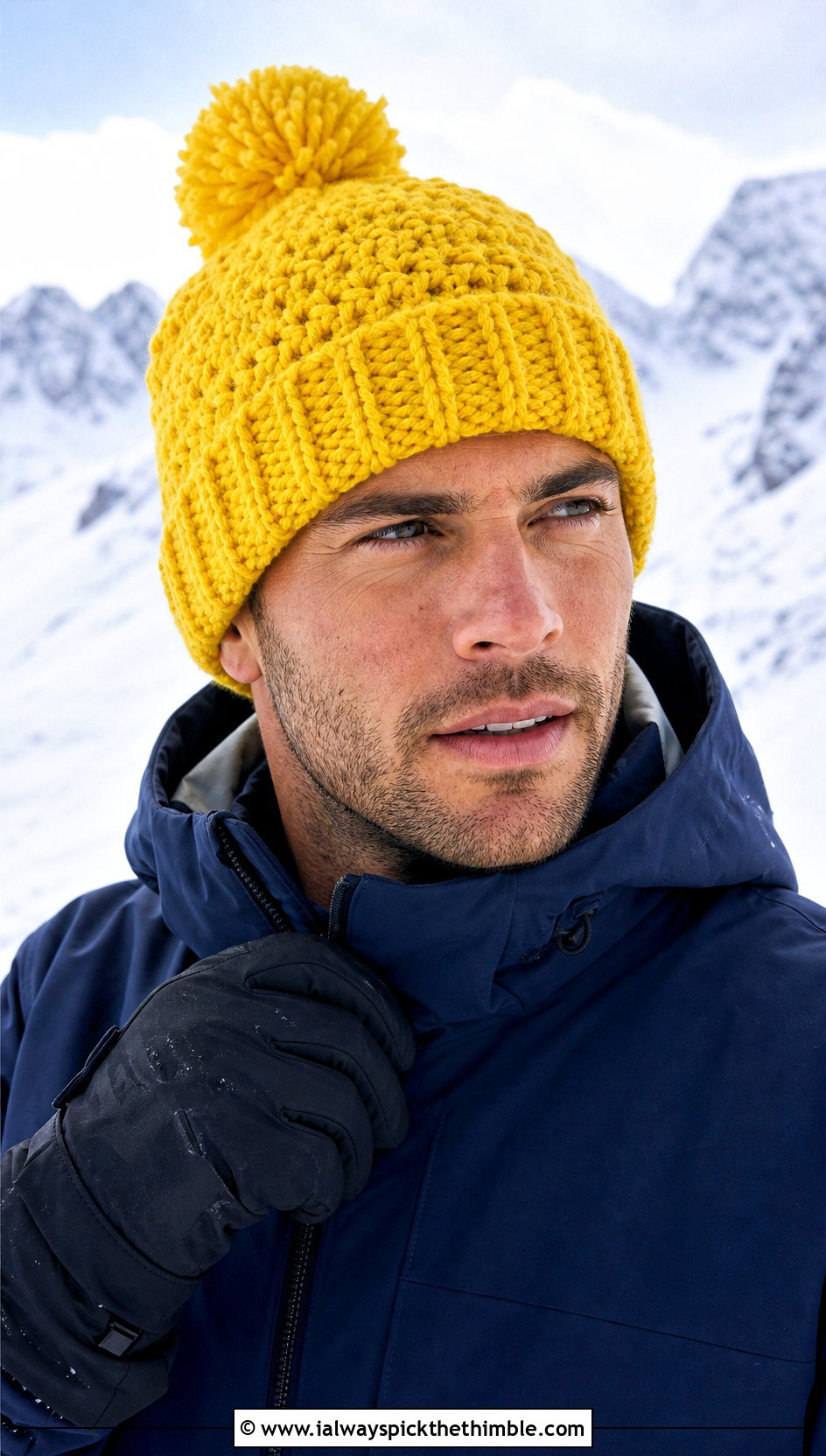 Pom Pom Crochet Beanie With Ski Jacket - 20 crochet man beanie outfit ideas