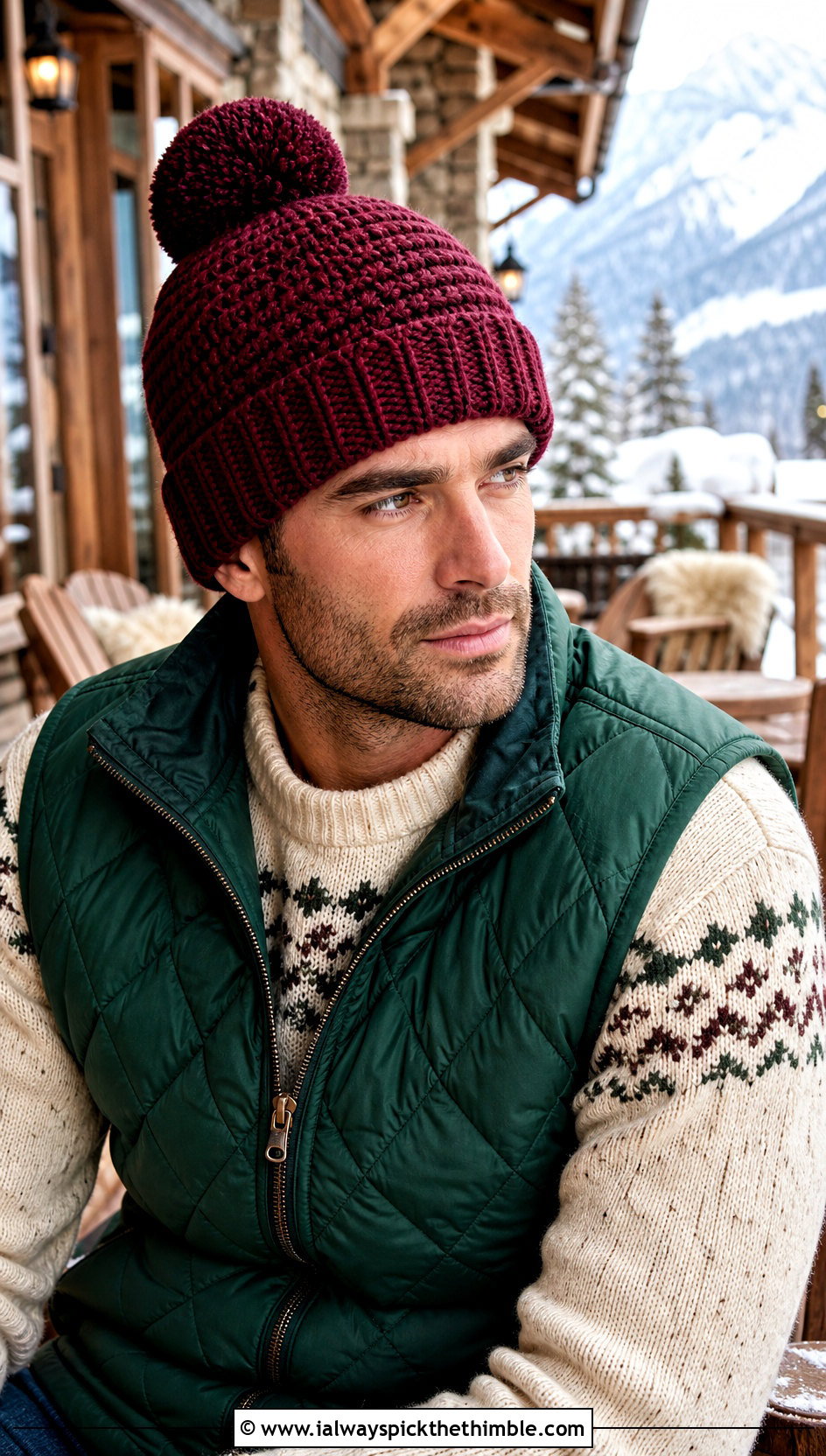 Pom Pom Crochet Beanie With Ski Lodge Outfit - 25 mens crochet beanie outfit ideas