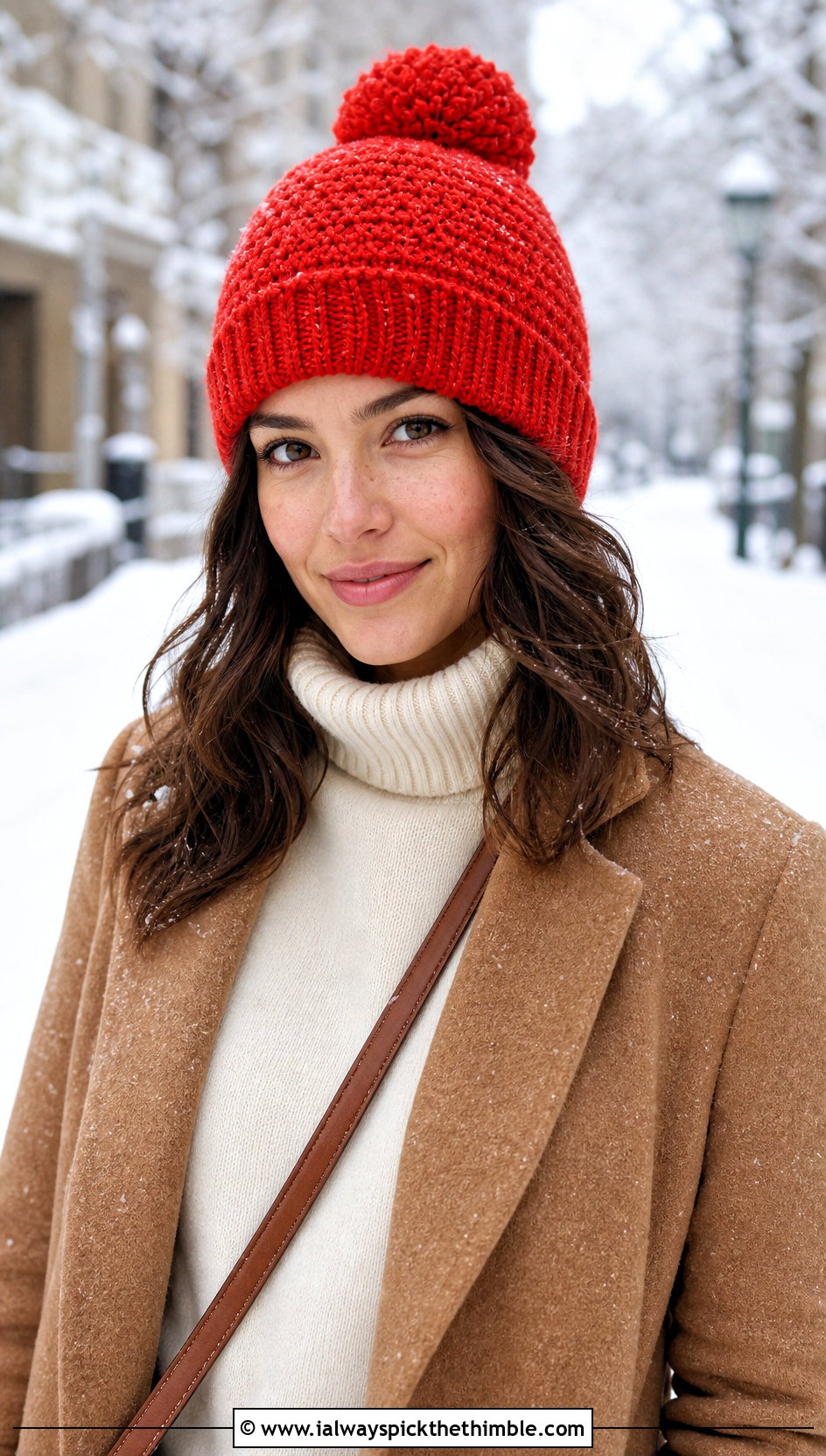 Pom Pom Crochet Beanie With Wool Coat And Straight Jeans - 25 cute crochet hat ideas