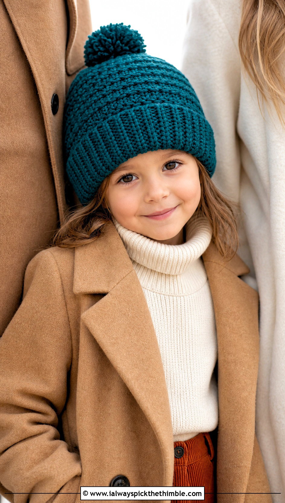 Pom Pom Crochet Beanie With Wool Coat - 25 childrens crochet hats outfit ideas