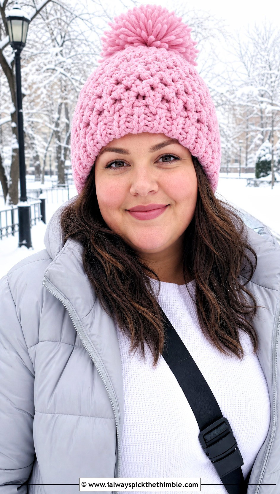 Pom Pom Crochet Chunky Beanie With Puffer Coat And Leggings - 25 crochet chunky beanie outfit ideas