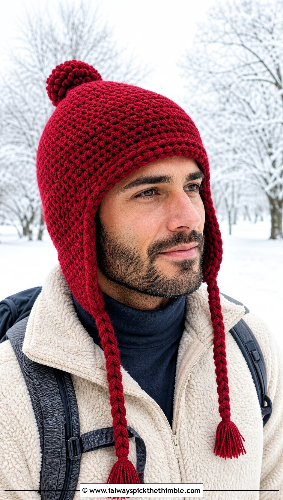 Pom Pom Crochet Earflap Hat With Fleece Jacket - 15 Mens Crochet Hat With Earflaps outfit ideas