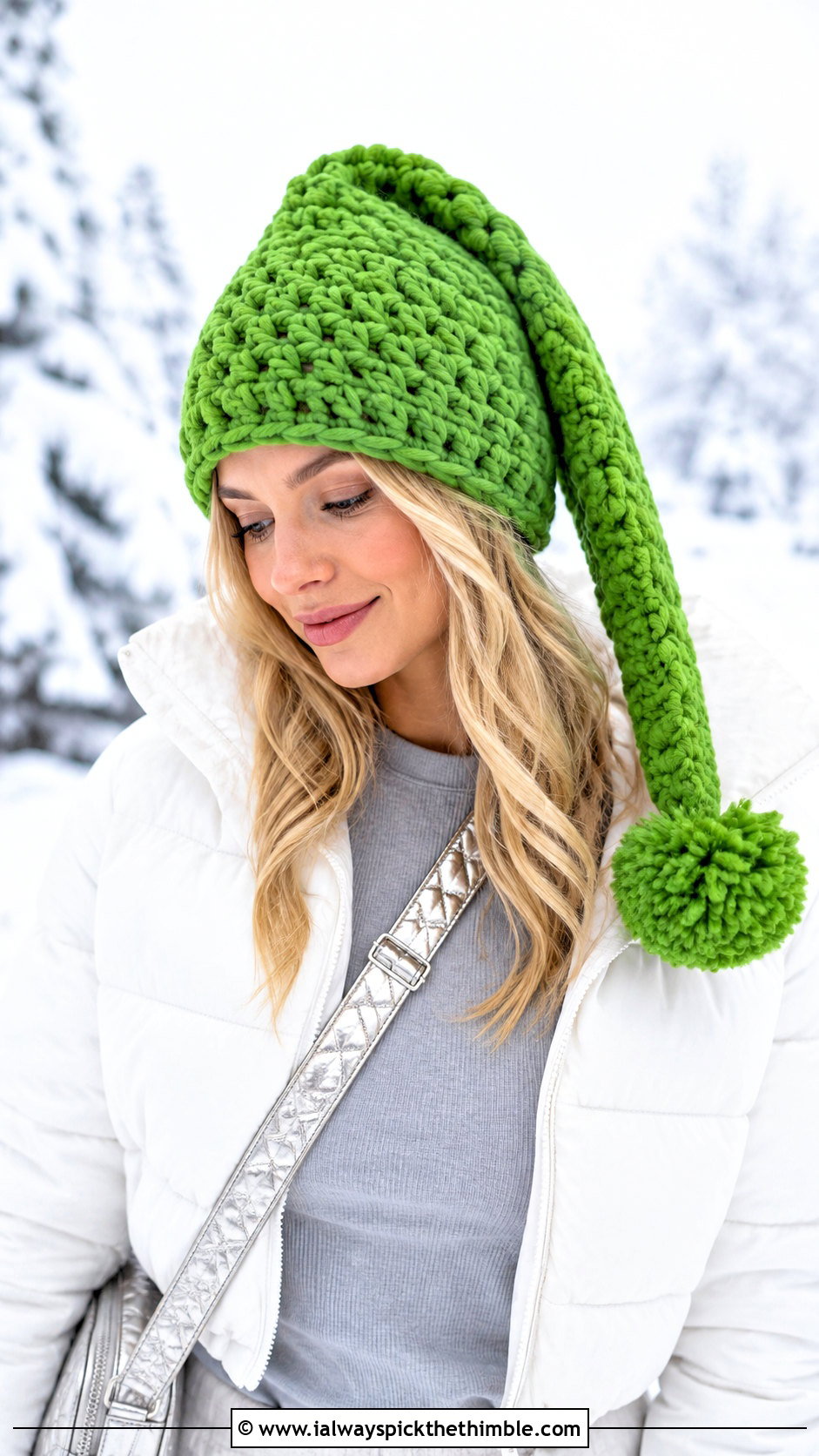 Pom Pom Crochet Gnome Hat With Puffer Jacket - 15 Adult Crochet Gnome Hat outfit ideas