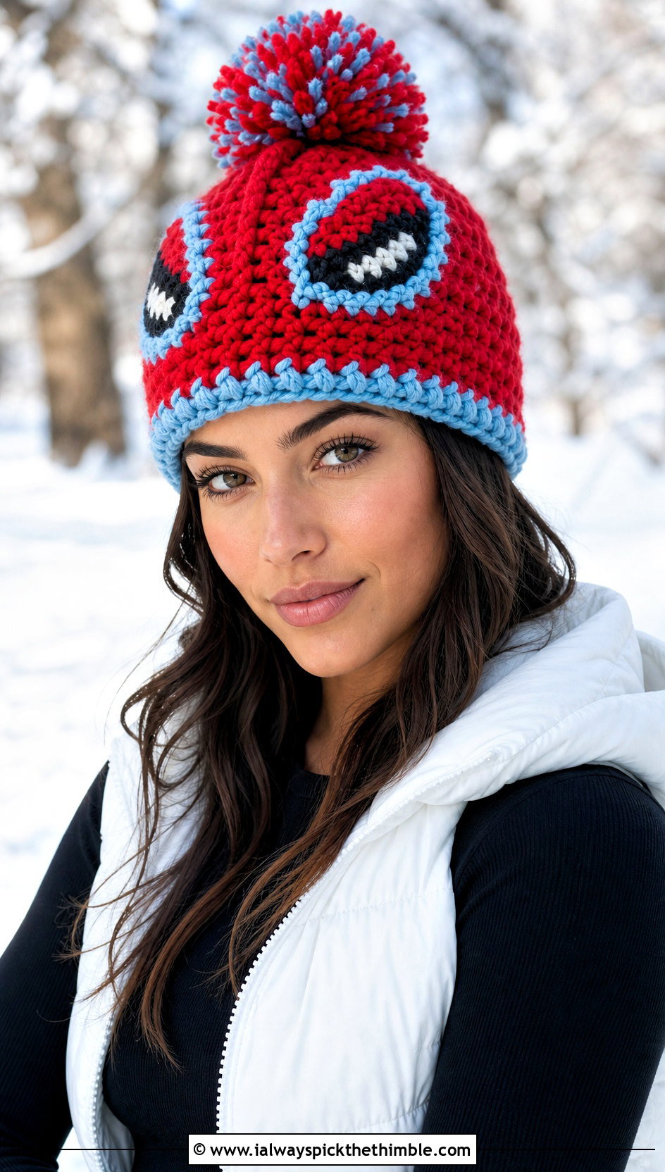 Pom Pom Crochet Mayday Parker Beanie With Puffer Vest - 15 Crochet Mayday Parker Beanie outfit ideas