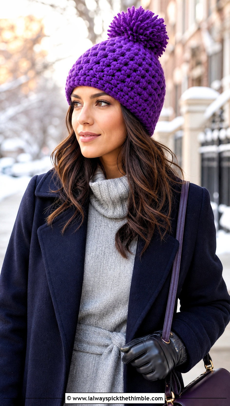 Pom Pom Crocheted Beanie With Sweater Dress And Knee Boots - 25 crocheted beanies outfit ideas