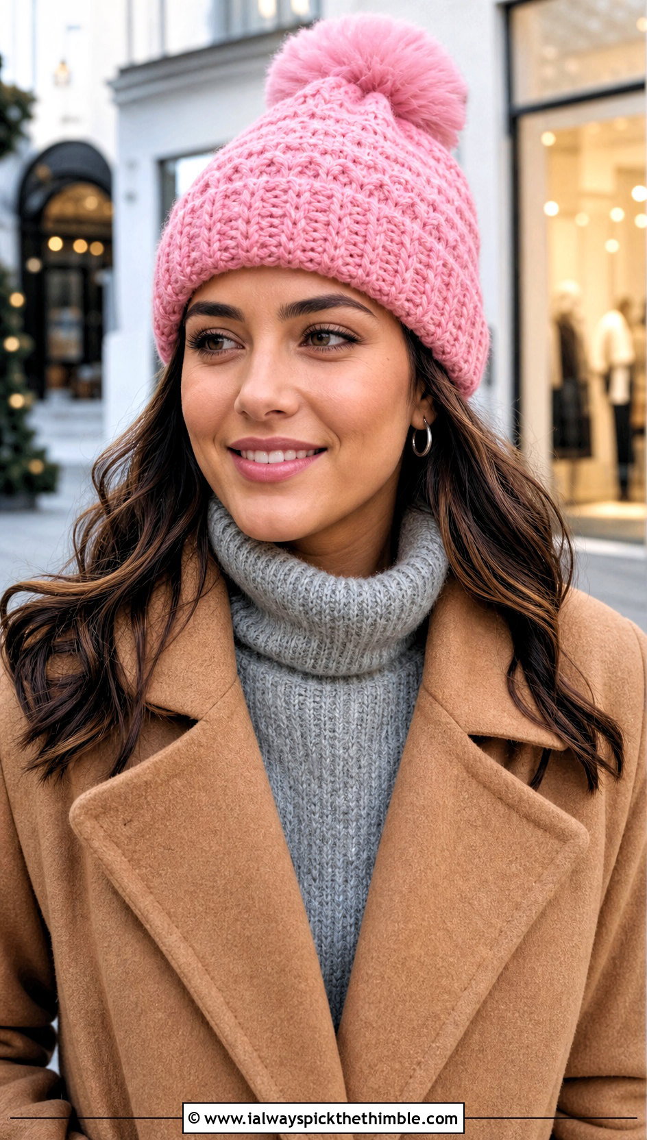 Pom Pom Half Double Crochet Beanie With Sweater Dress - 25 half double crochet beanie outfit ideas
