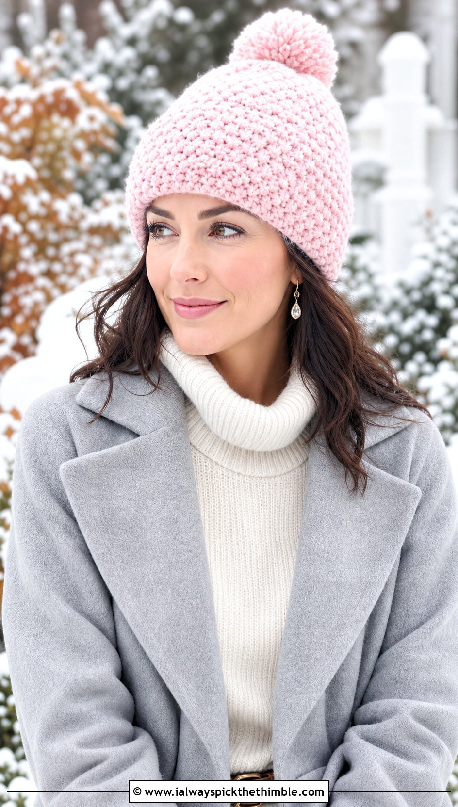 Pom Pom Moss Stitch Beanie With Sweater Dress - 20 Crochet Moss Stitch Beanie outfit ideas