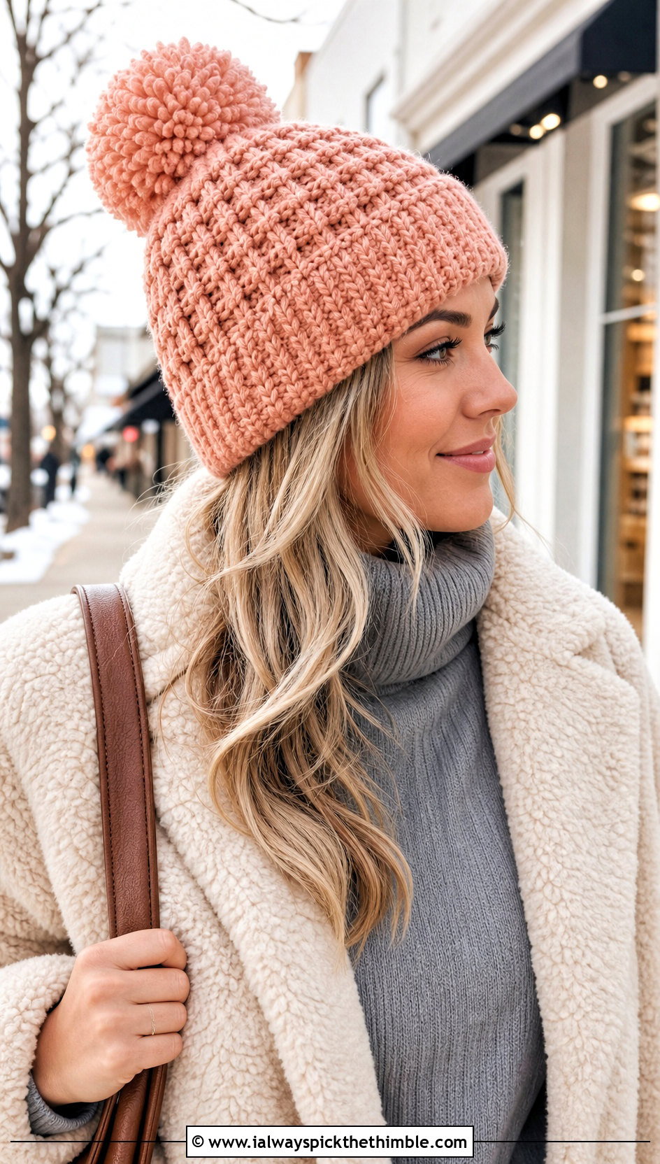 Pom Pom Mountain Ridge Crochet Beanie With Teddy Coat - 15 Mountain Ridge Crochet Beanie outfit ideas