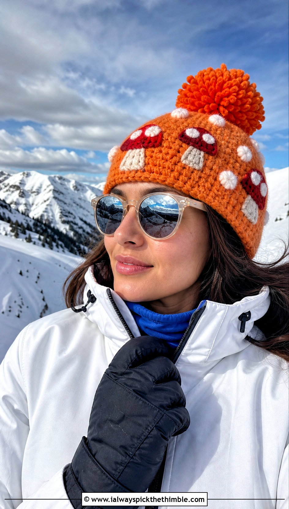 Pom Pom Mushroom Beanie With Ski Jacket And Snow Pants - 20 crochet mushroom beanie outfit ideas