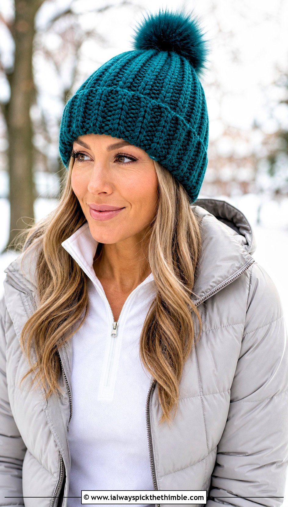 Pom Pom Ribbed Crochet Hat With Puffer Jacket - 25 ribbed crochet hat outfit ideas