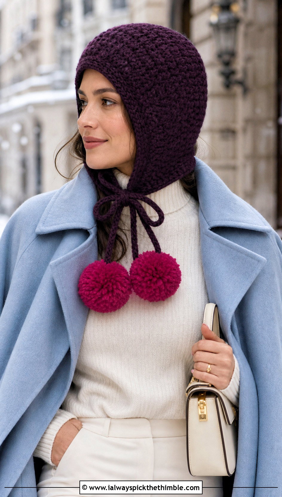Pom Pom Tie Crochet Balaclava With Cape Coat - 20 hooded crochet balaclava outfit ideas