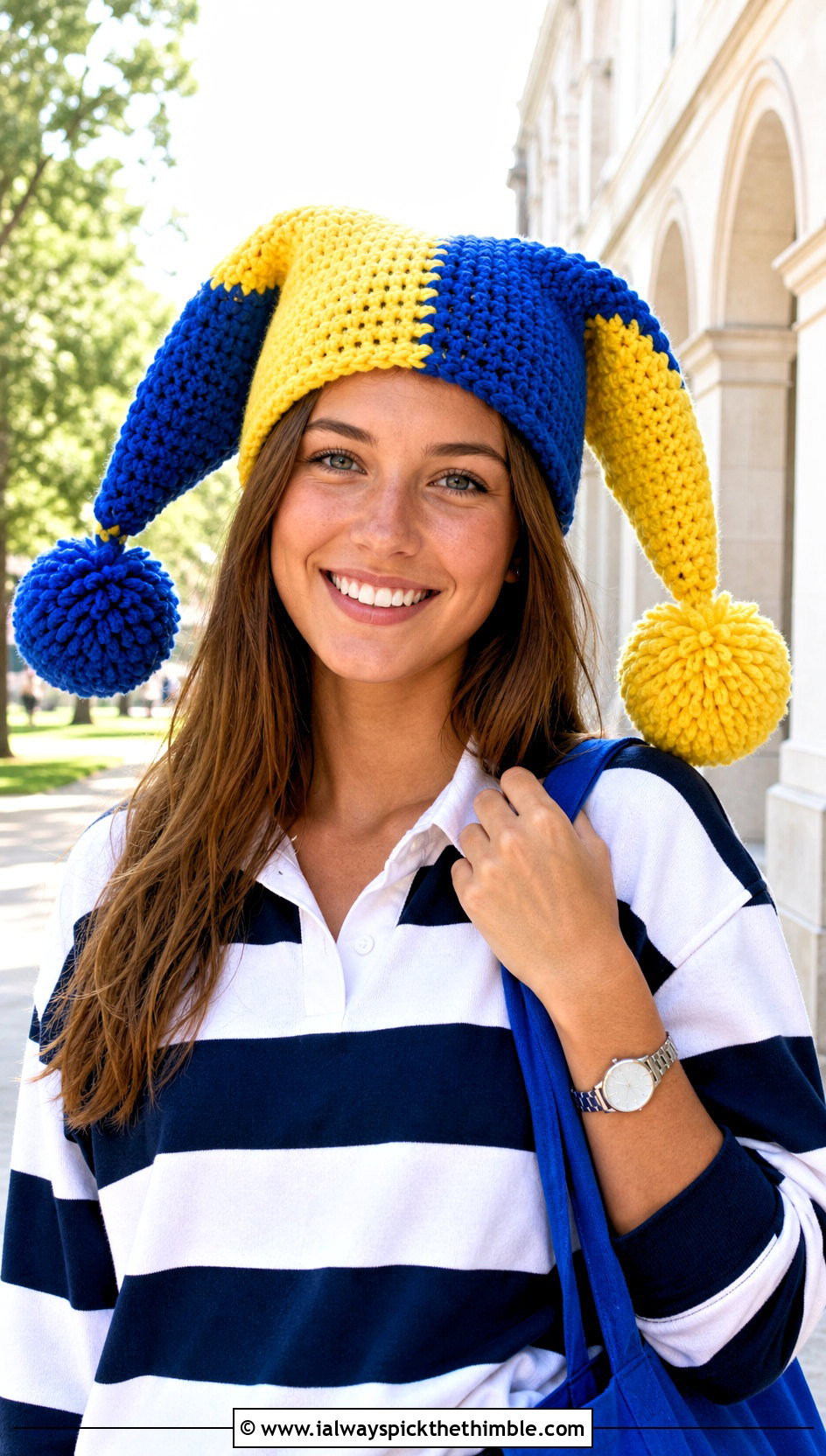 Pom Pom Tip Crochet Pomni Hat With Rugby Shirt - 25 Crochet Pomni Hat outfit ideas