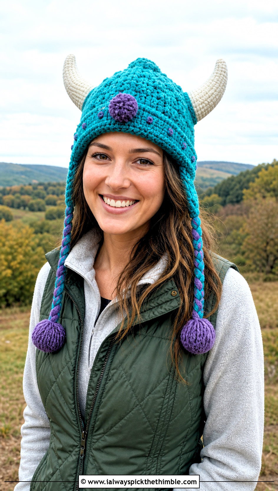 Pom Pom Viking Hat With Quilted Vest - 25 crochet viking hat outfit ideas