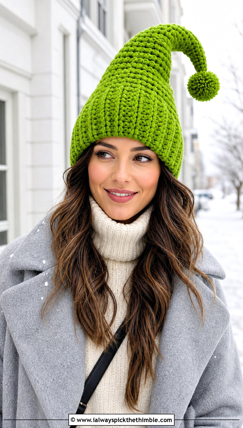 Pom Tip Crochet Gnome Hat With Sweater Dress - 25 crochet gnome hat outfit ideas