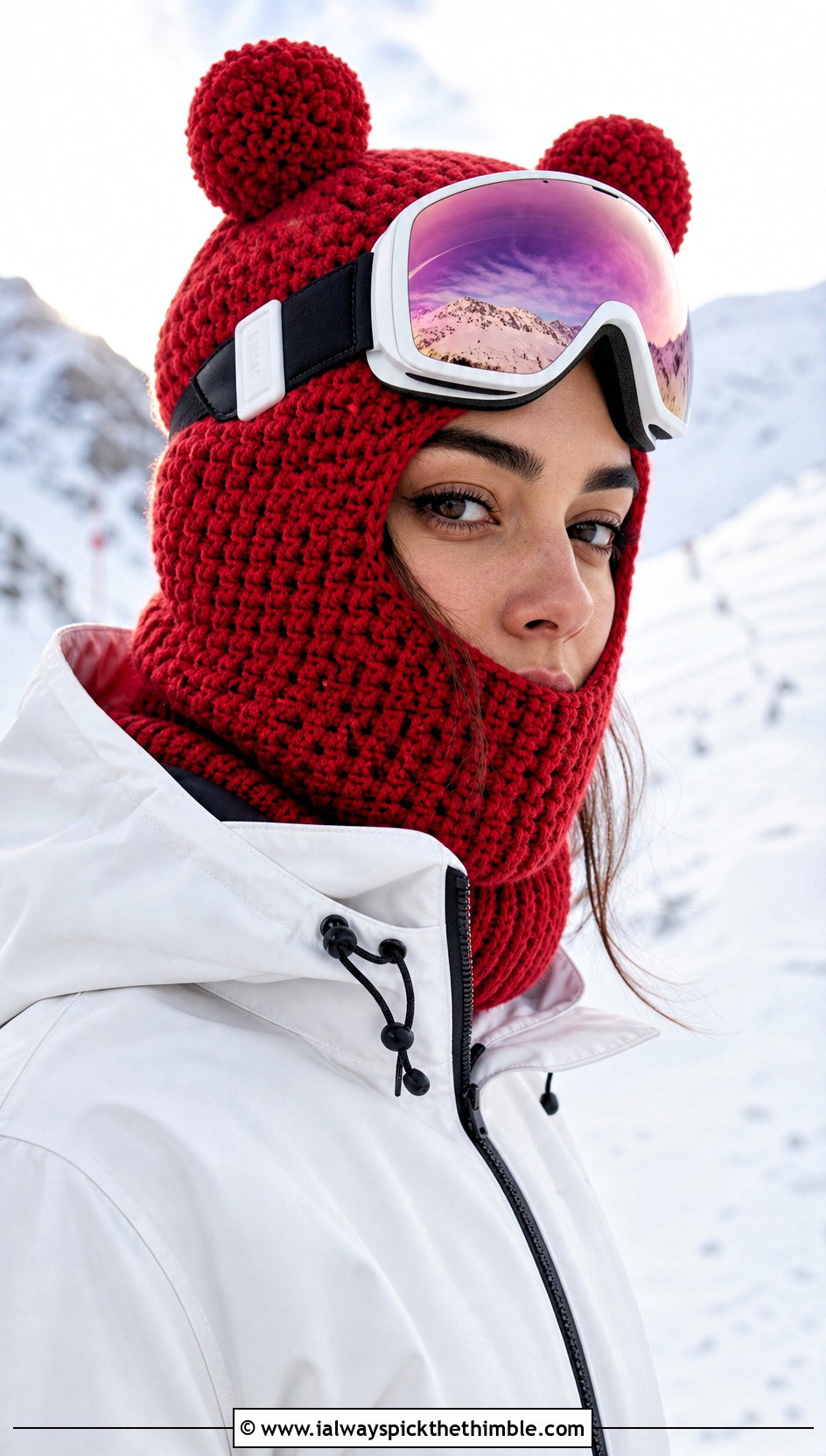 Pompom Crochet Balaclava With Ski Jacket - 25 crochet balaclava outfit ideas