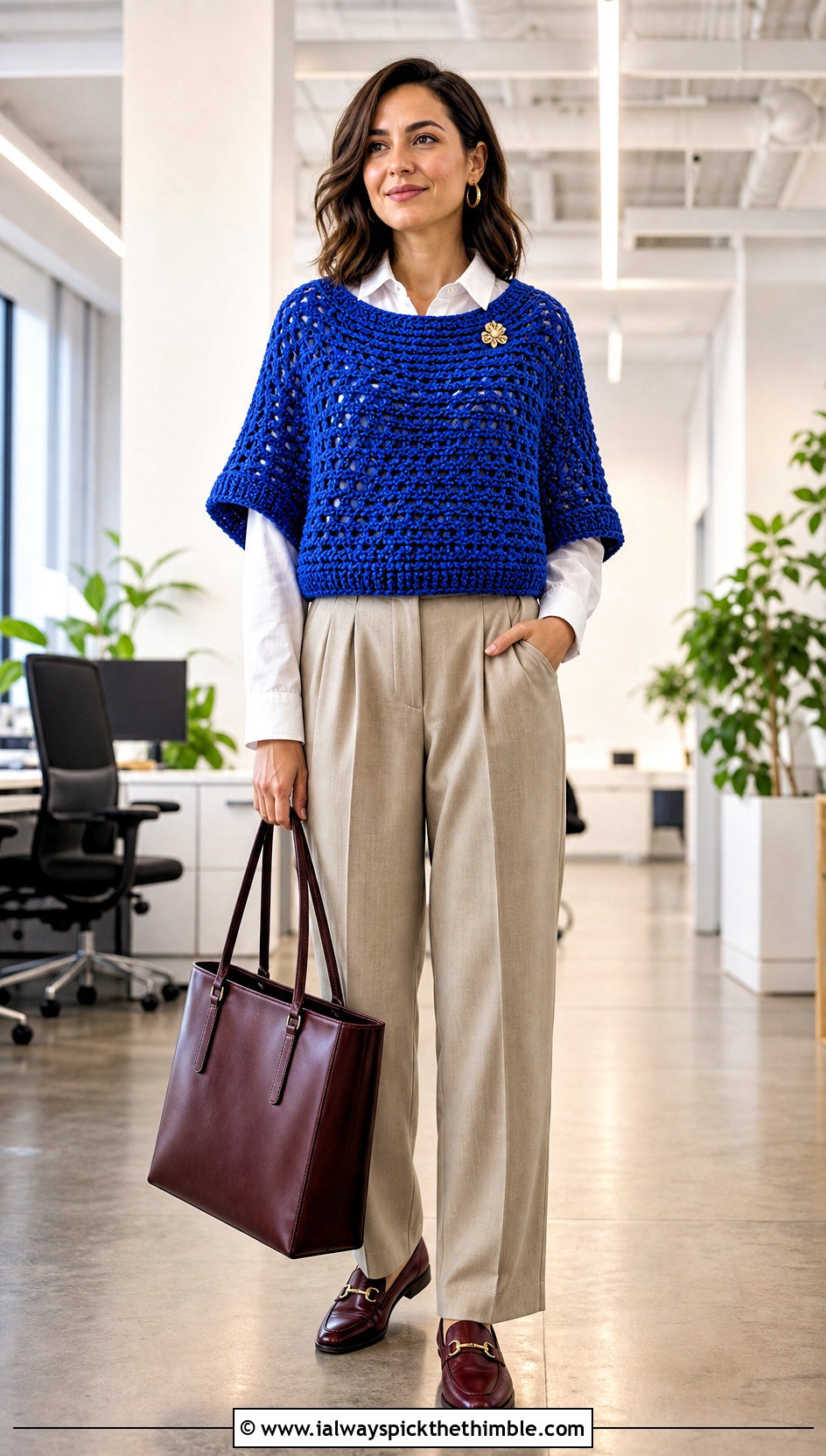 Ponchini Crochet Boho Poncho With Shirt And Trousers - 20 crochet boho poncho outfit ideas