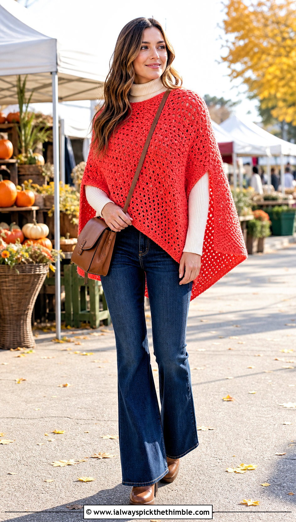 Poncho Sofa Crochet Sweater With Flare Jeans - 15 sofa crochet sweater outfit ideas