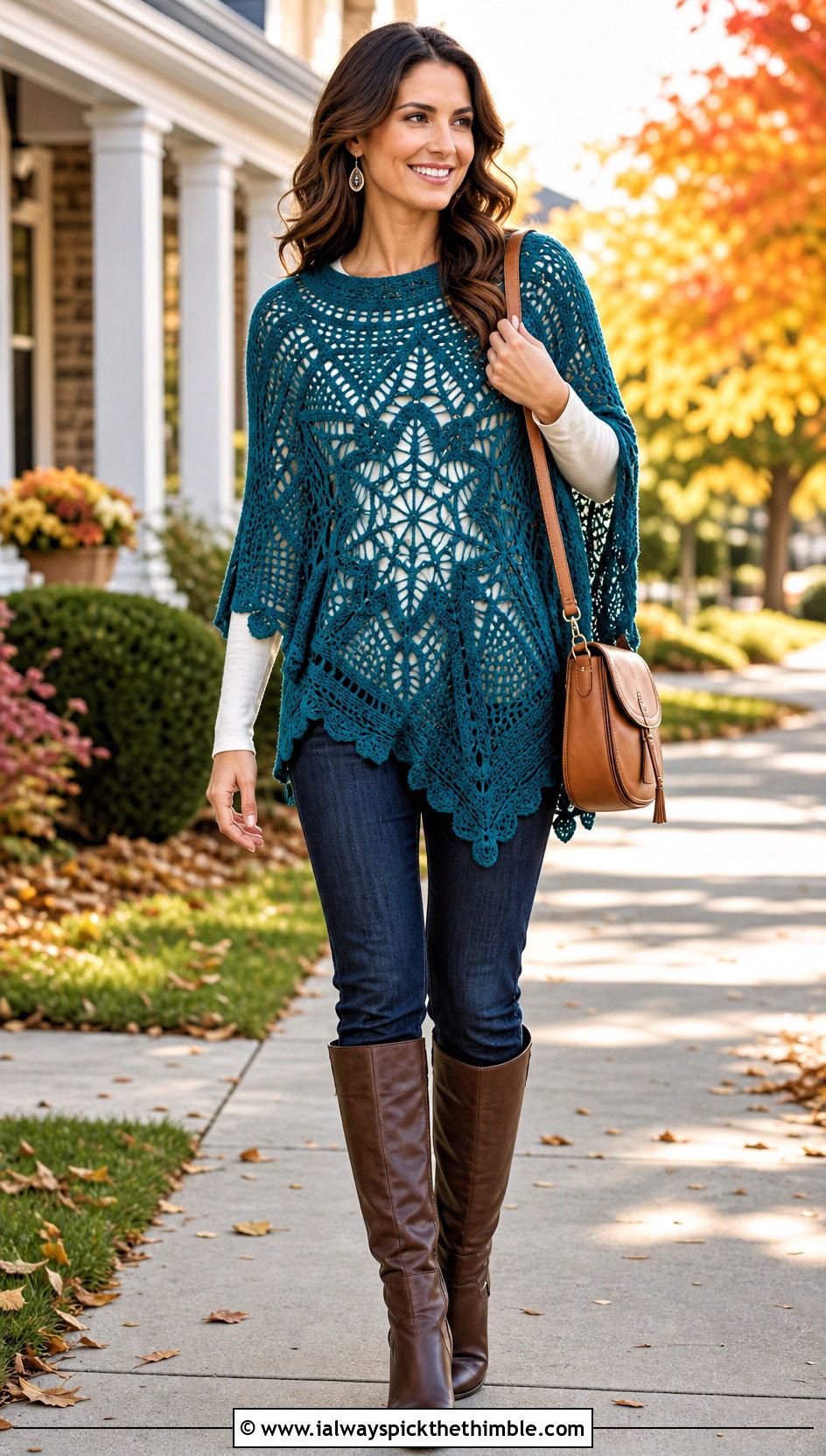 Poncho Spiderweb Crochet Top With Skinny Jeans - 25 spiderweb crochet top outfit ideas