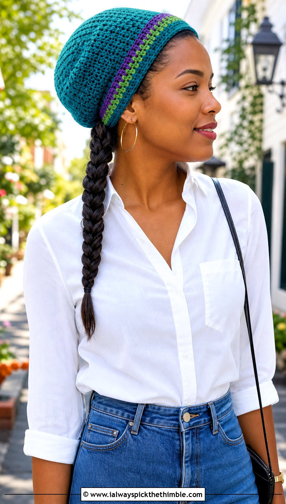 Ponytail Rasta Beanie With Denim Midi Skirt - 20 crochet rasta beanie outfit ideas