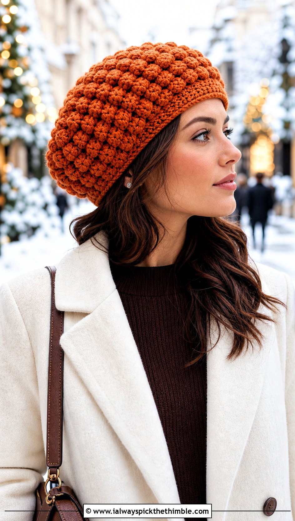 Popcorn Stitch Slouchy Crochet Beret With Sweater Dress - 20 Slouchy Crochet Beret outfit ideas