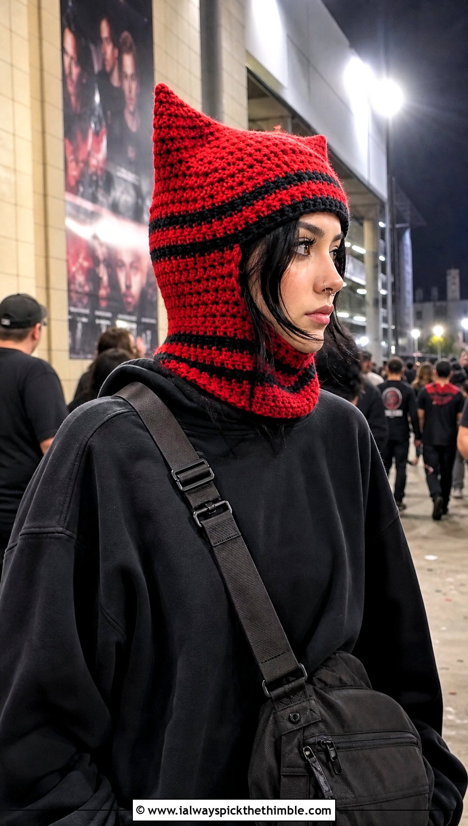 Poppy Red Balaclava Clancy Crochet Beanie With Cargo Pants - 20 clancy beanie crochet outfit ideas