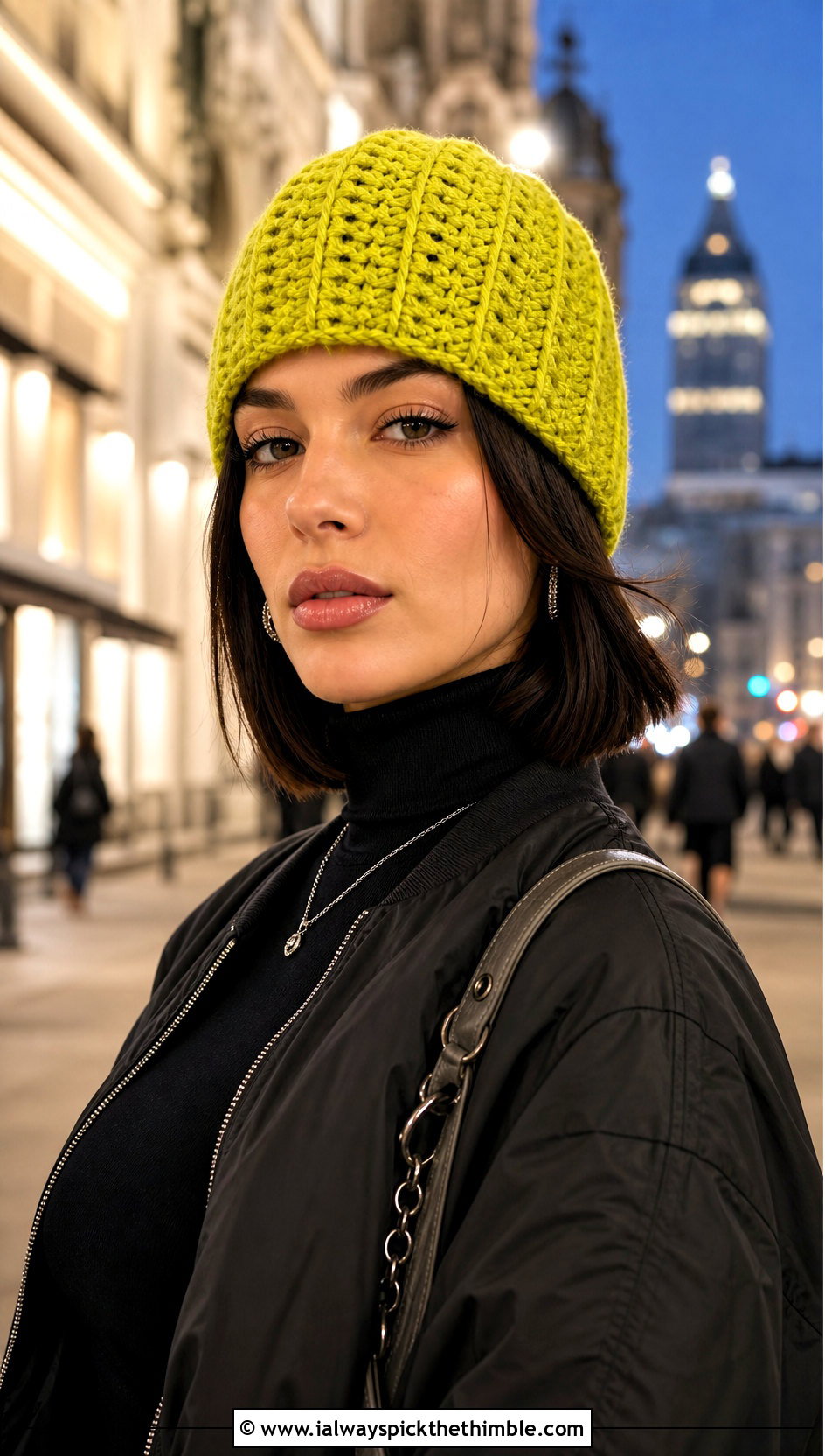 Post Stitch Crochet Beanie With Satin Skirt - 15 Crochet Textured Beanie outfit ideas