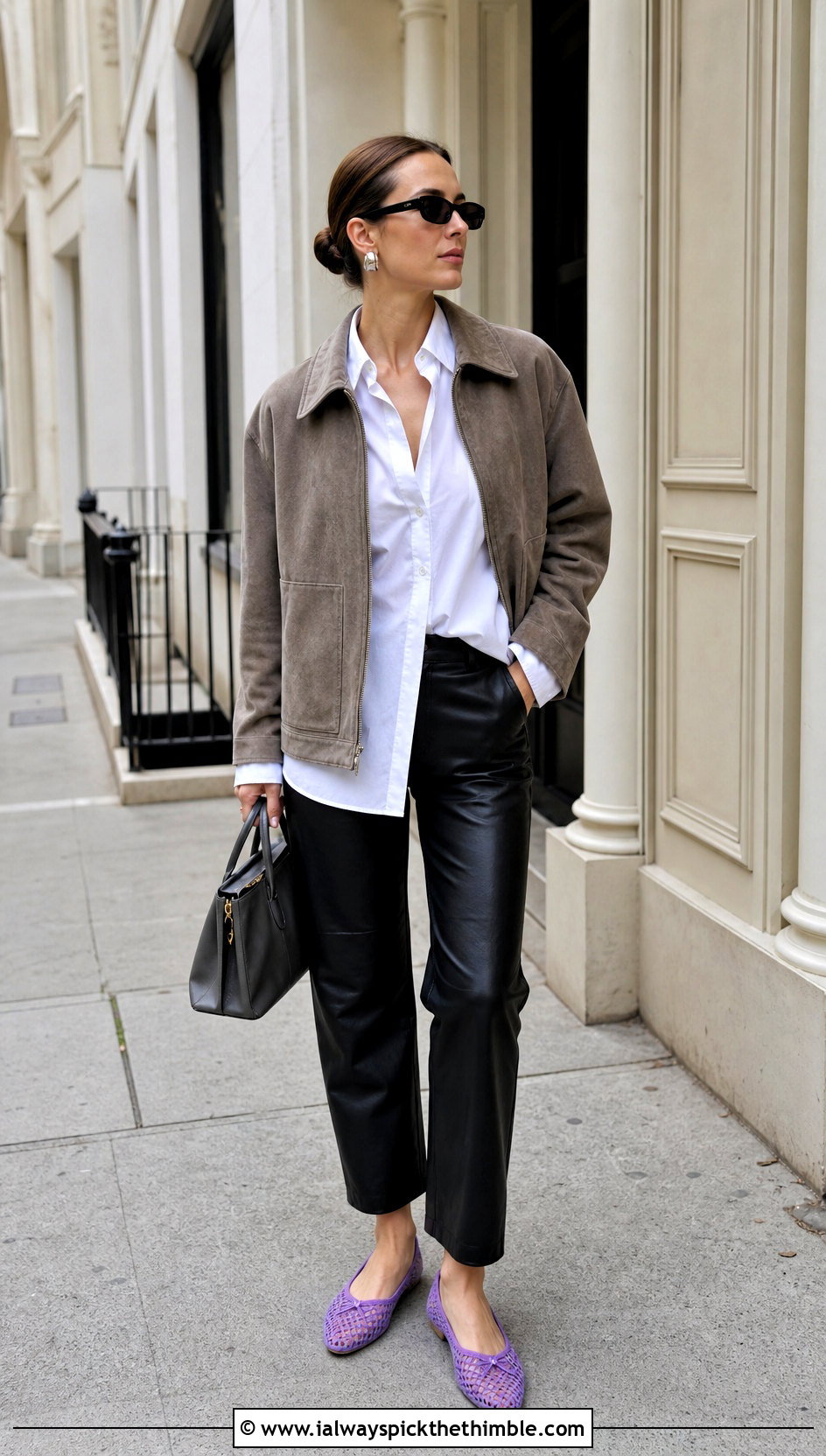 Prada Crochet Ballerinas With Leather Pants - 15 prada crochet shoes outfit ideas