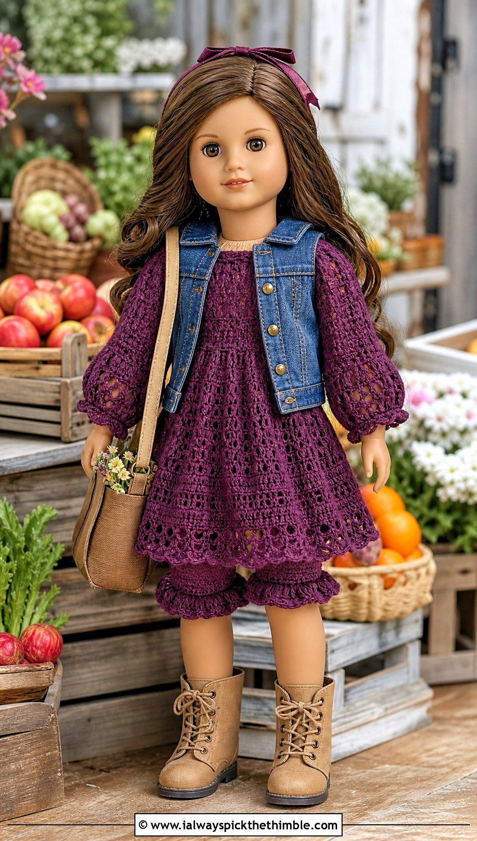 Prairie Crochet Doll Dress And Ruffled Panties With Denim Vest - 15 crochet doll dress & panties outfit ideas