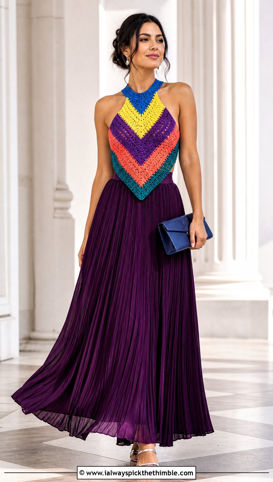 Pride Chevron Crochet Top With Pleated Maxi Skirt - 25 crochet pride top outfit ideas