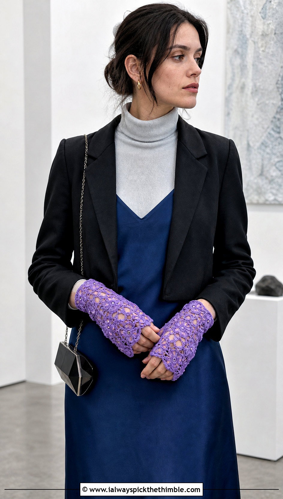 Primrose Lace Crochet Fingerless Gloves With Slip Dress - 25 easy crochet fingerless gloves outfit ideas