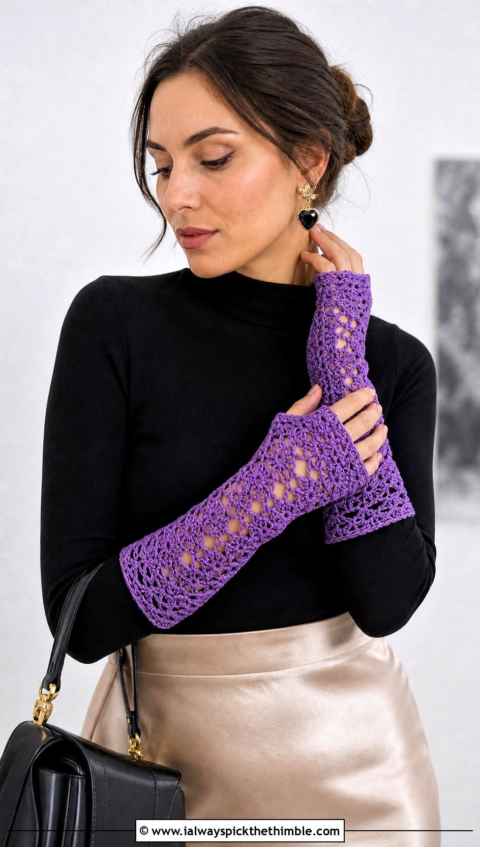 Primrose Lace Crochet Wrist Warmers With Satin Skirt - 25 crochet hand warmer outfit ideas