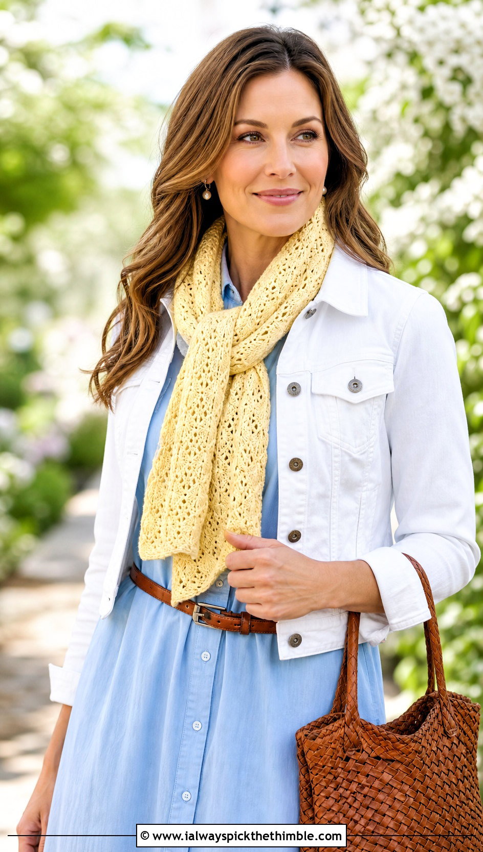 Primrose Stitch Sampler Scarf With Shirt Dress - 20 Crochet Stitch Sampler Scarf outfit ideas