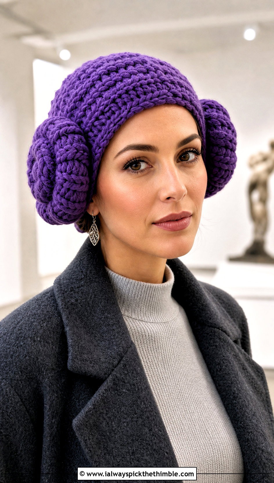 Princess Leia Bun Crochet Hat With Sweater Dress - 15 Star Wars Crochet Hat outfit ideas