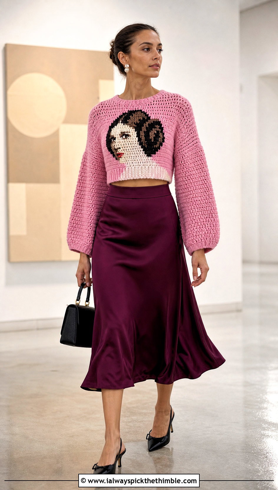 Princess Leia Cropped Crochet Sweater With Satin Skirt - 20 Star Wars Crochet Sweater outfit ideas
