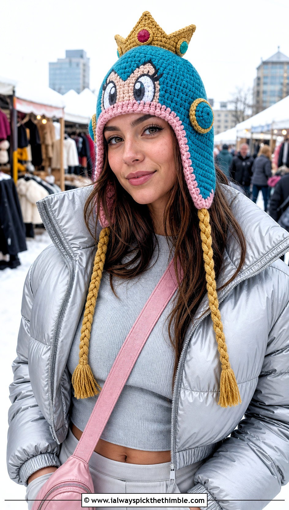 Princess Peach Crochet Earflap Hat With Puffer Jacket - 20 Princess Peach Crochet Hat outfit ideas