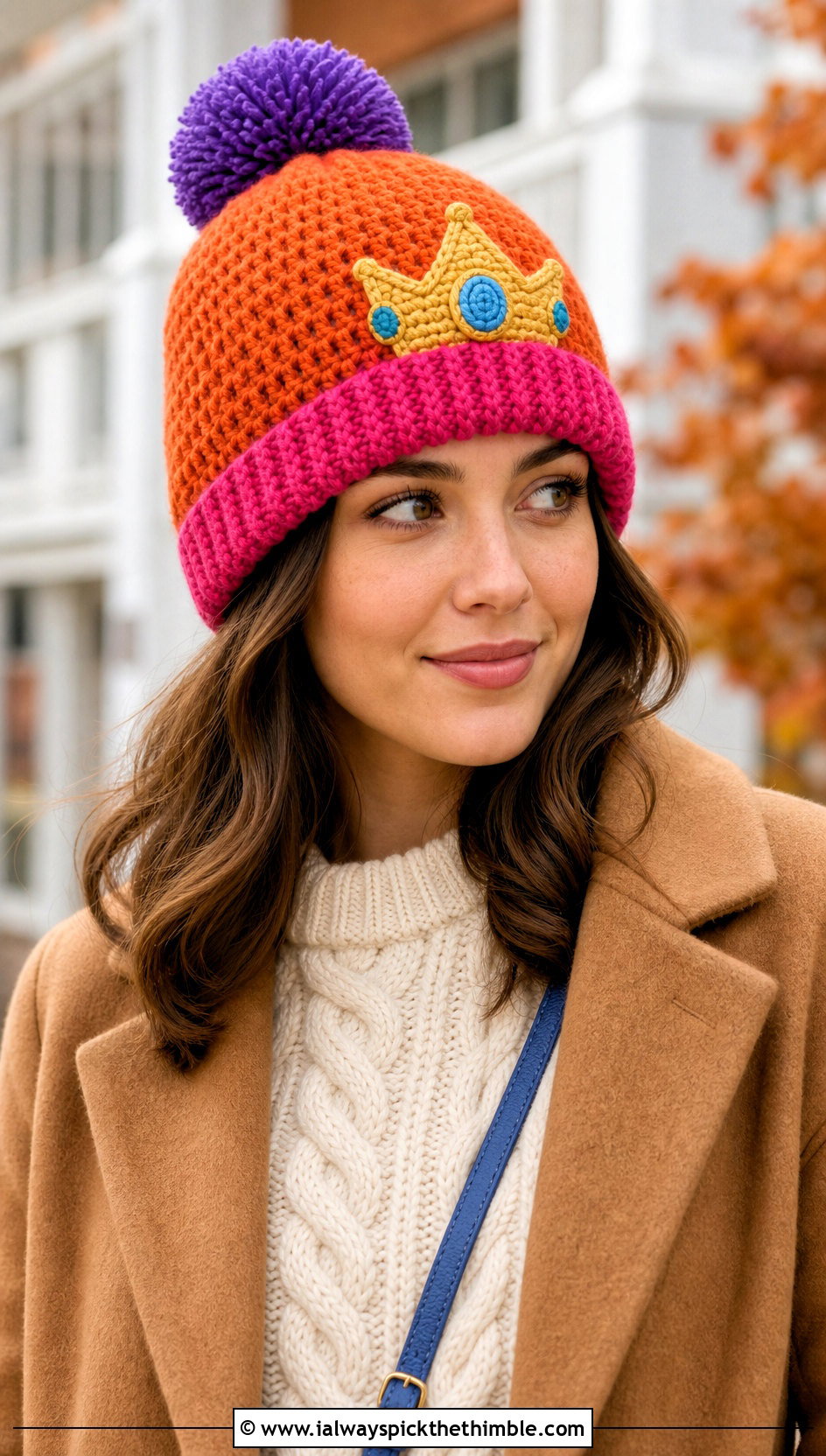 Princess Peach Crochet Pom Pom Beanie With Corduroy Pants - 20 Princess Peach Crochet Hat outfit ideas